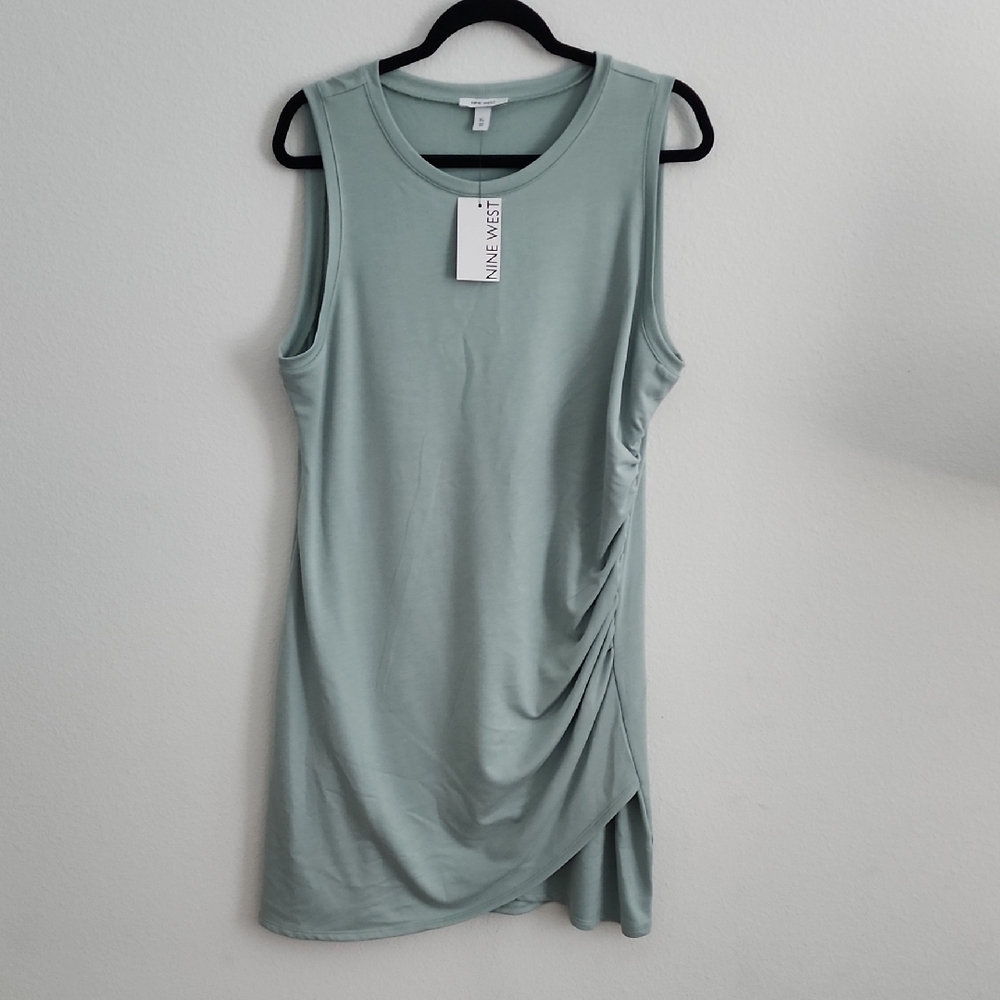 Nine West Green Asymmetrical Ruched Sheath Dress